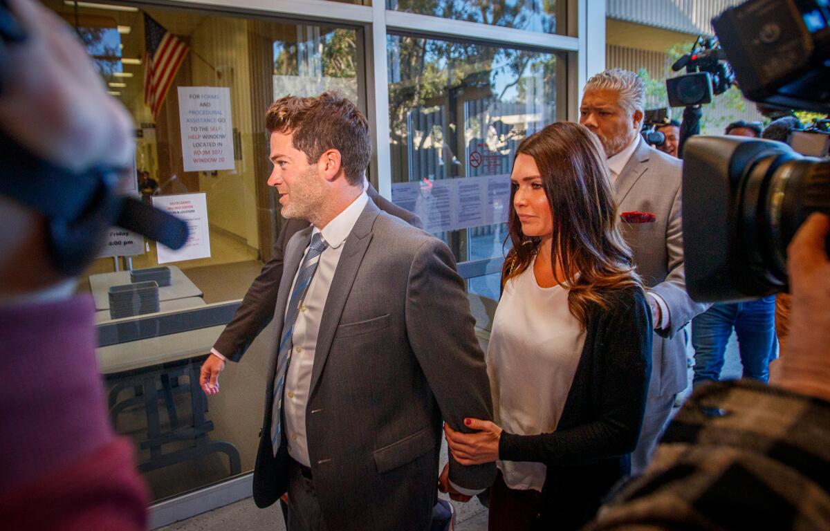 Grant Robicheaux and Cerissa Riley at the Newport Beach courthouse Friday morning.