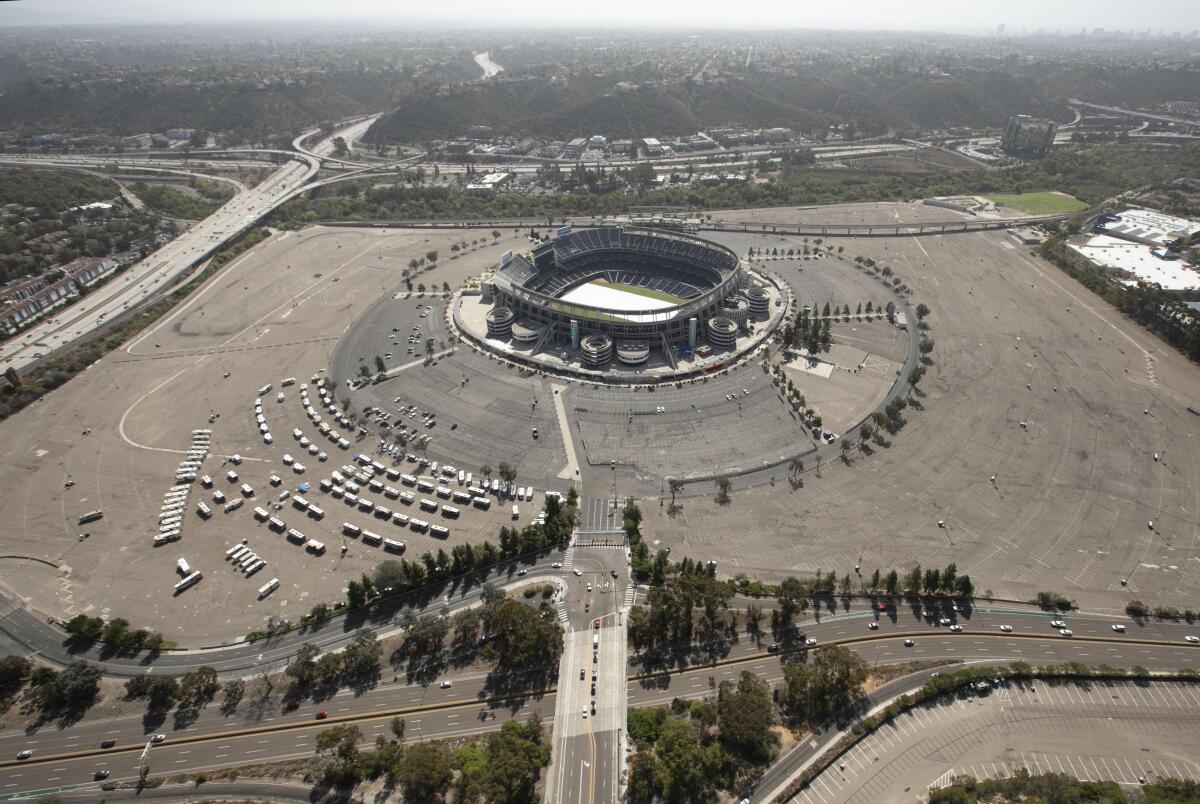 View of the city's stadium site in Mission Valley looking to the south.