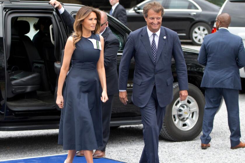 Mandatory Credit: Photo by Virginia Mayo/AP/REX/Shutterstock (9757141b) U.S. first lady Melania Trump arrives at the Queen Elisabeth Music Chapel in Waterloo, Belgium, during a spouses program on the sidelines of the NATO summit on NATO Summit Trump, Braine-l'Alleud, Belgium - 11 Jul 2018