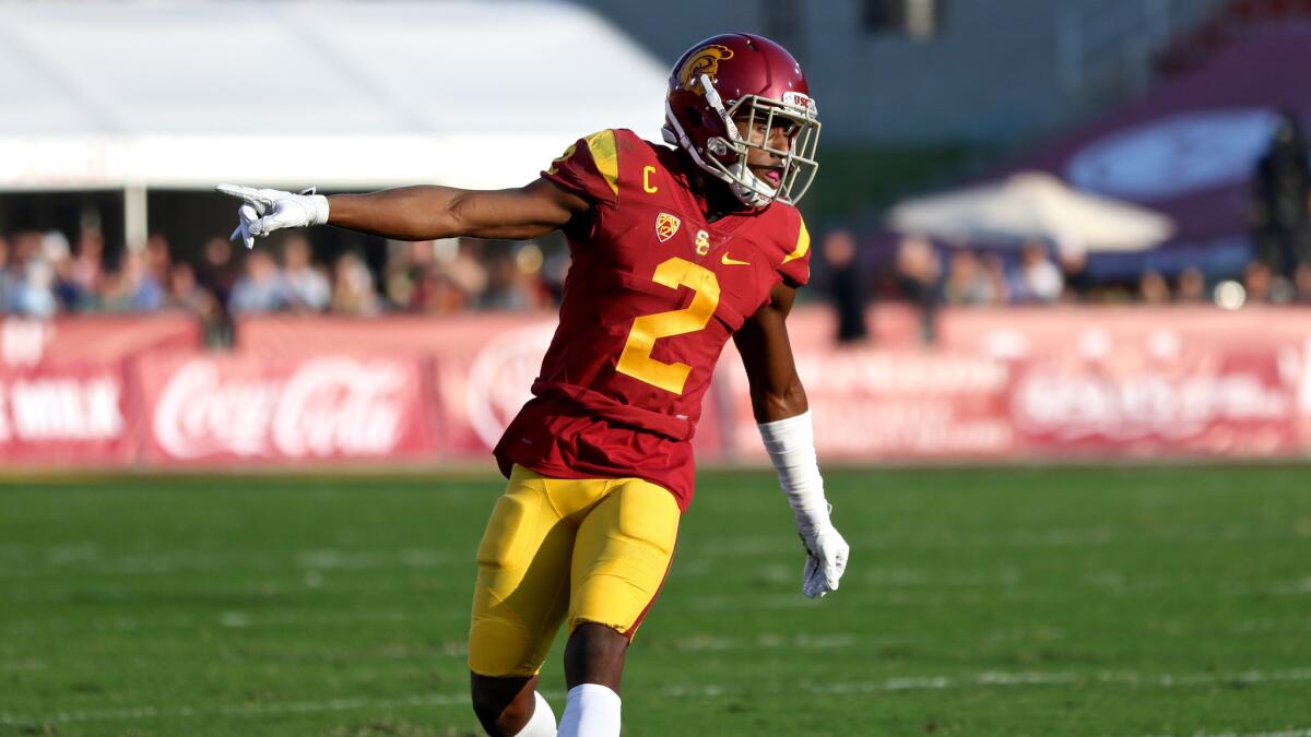 USC's Adoree' Jackson lines up before a play against Oregon on Nov. 5.