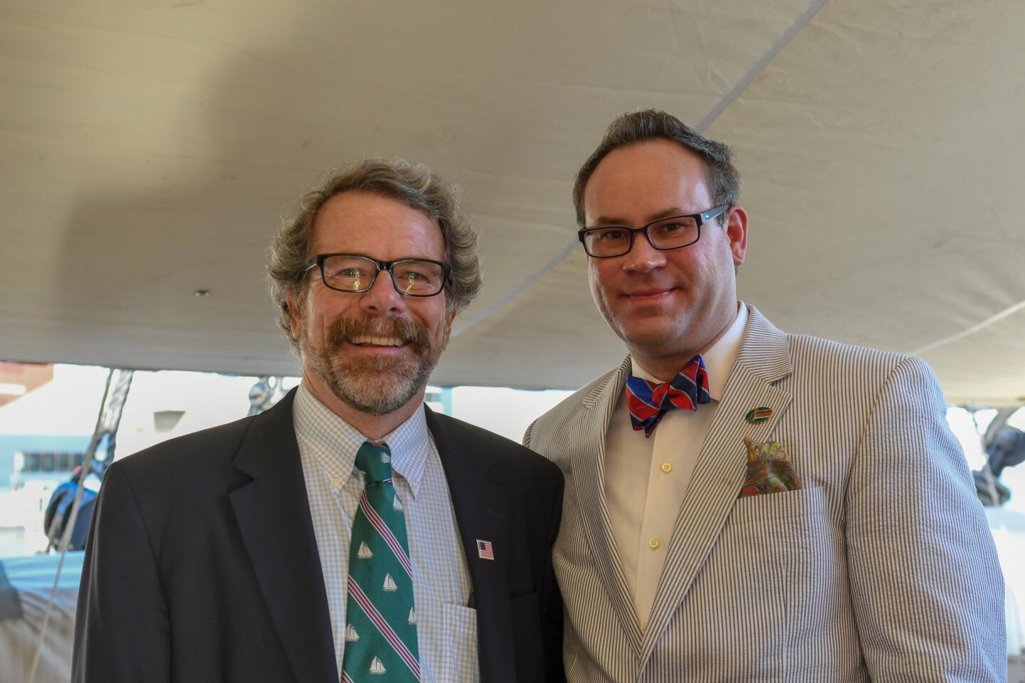 Chris Rowsom, left, and John Pastalow attended Historic Ships Captain's Jubilee on board the USS Constellation.