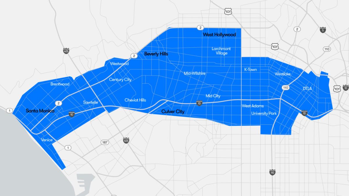 A map shows Waymo driverless taxi service areas in L.A.
