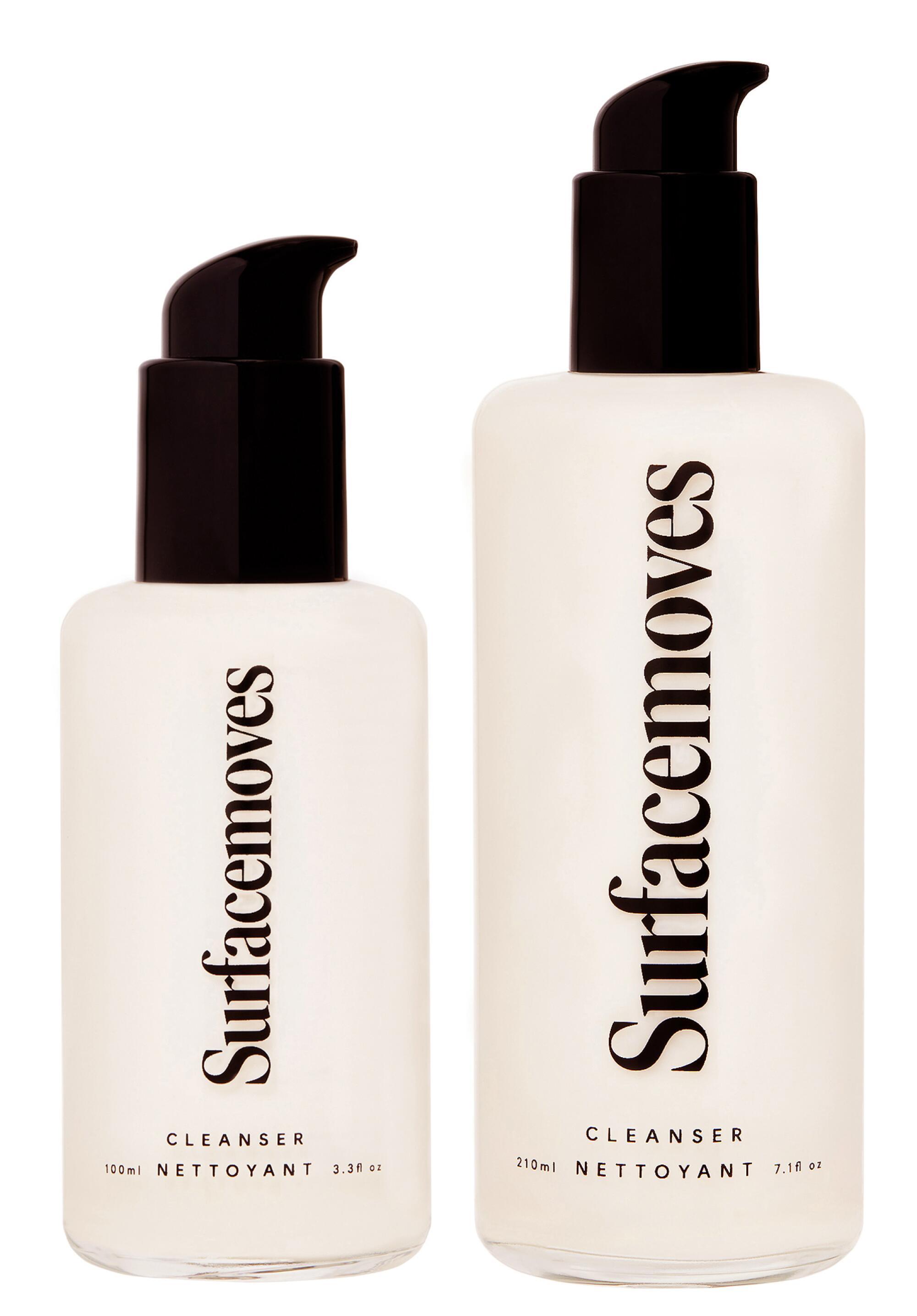 Two bottles of Cheeks + Co's SurfaceMoves Cleanser.