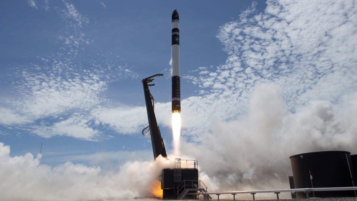 A Rocket Lab rocket lifts off from New Zealand in 2018