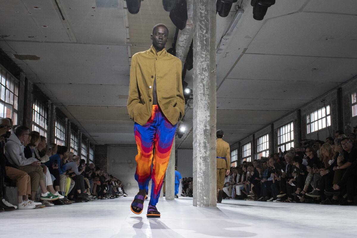 A look with touches of psychedelic from the Dries Van Noten menswear spring/summer 2019 show during Paris Fashion Week on June 21, 2018.
