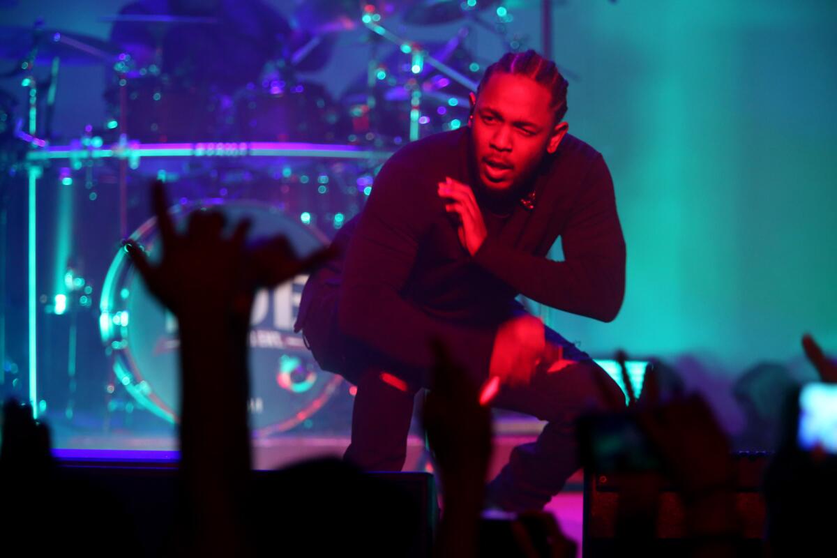 Kendrick Lamar performs at the Wiltern Theatre in Los Angeles on Nov. 11, 2015.