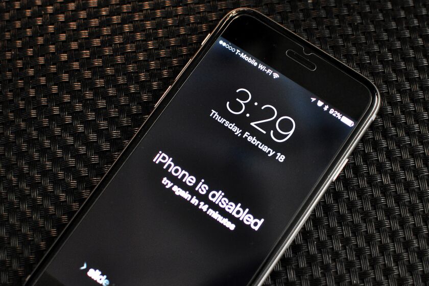 An Apple iPhone 6 locks after several unsuccessful attemps at entering the passcode on the lock screen.