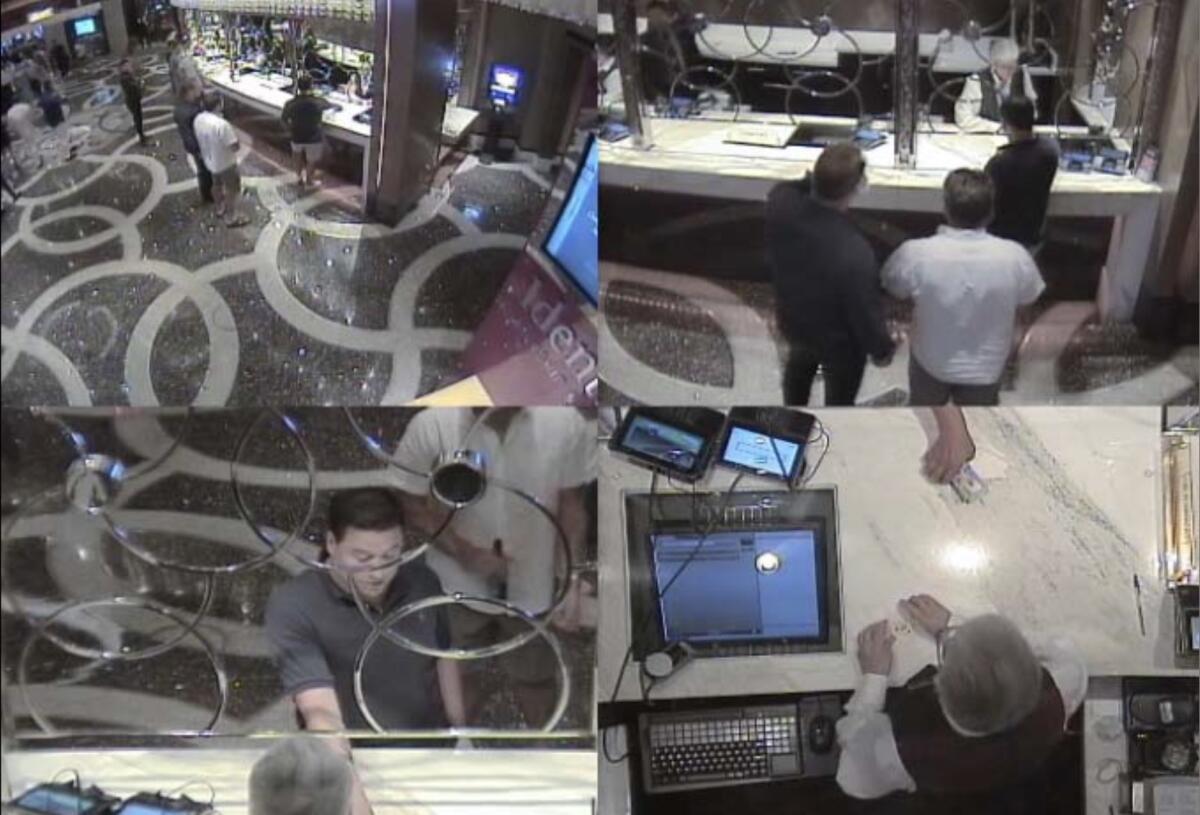 Four images from security video showing people in a casino