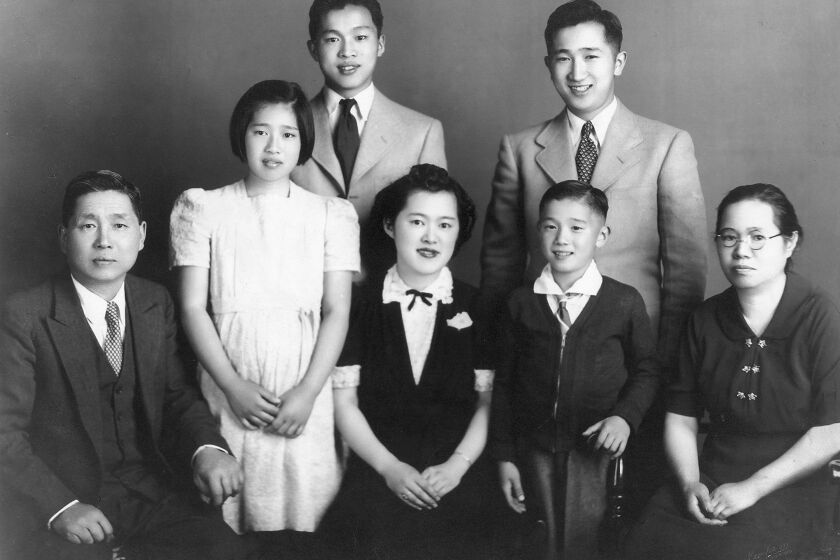 Yoshitaka Watanabe family photo: from left Yoshitaka Watanabe, Toshiko, Masao, Kimiko, Tabo, Shigeo, Shizue Watanabe