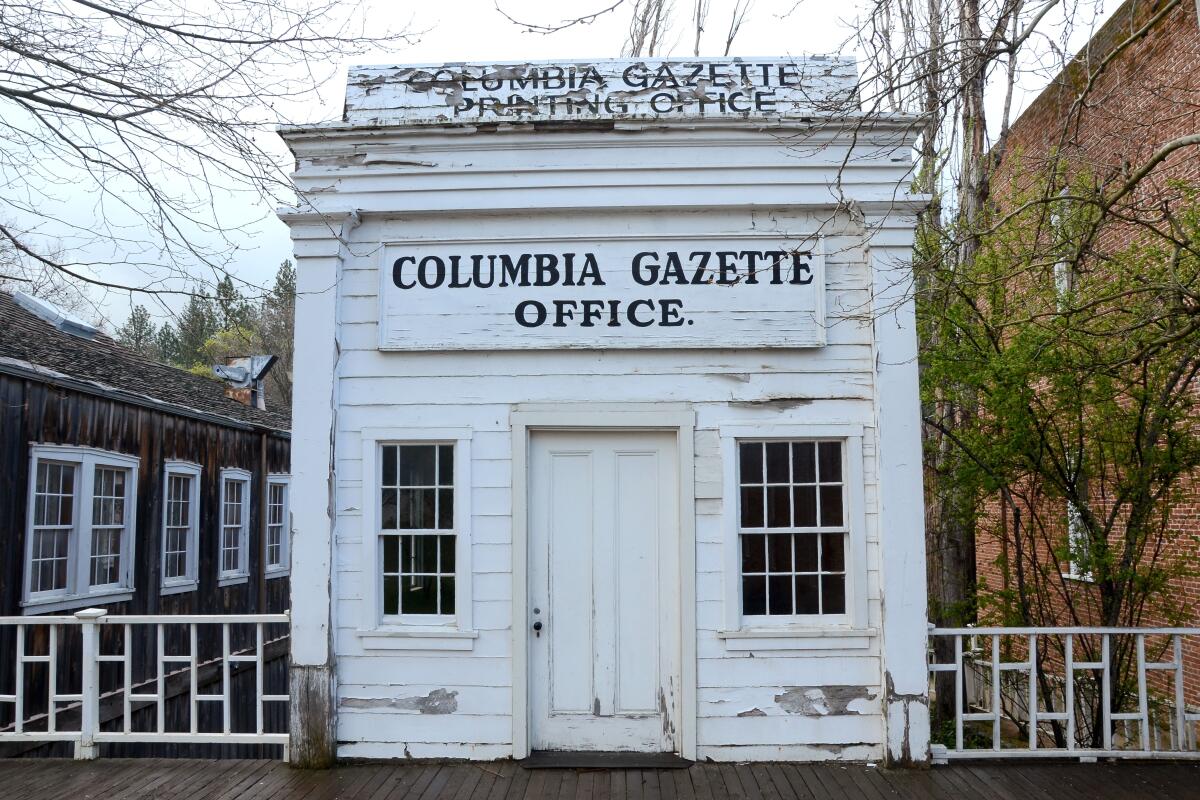 Outside the office of the Columbia Gazette in Columbia State Historic Park.