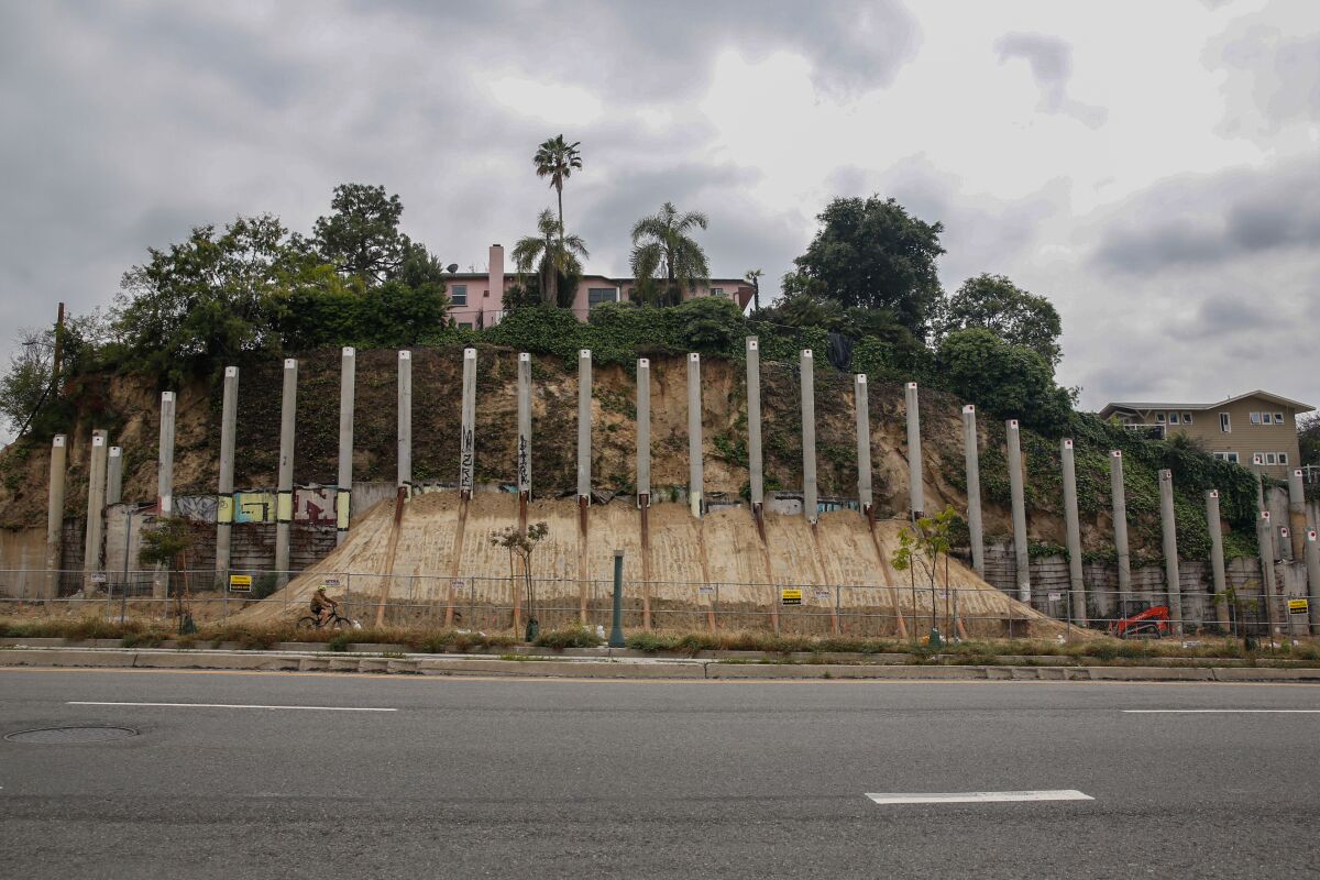 A set of pillars near Colorado Boulevard