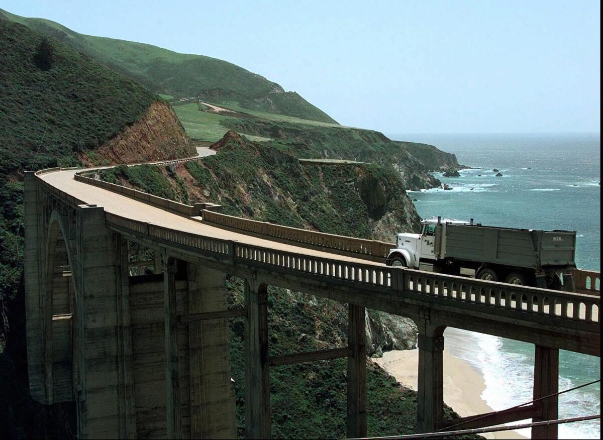 A truck goes over Bixby Bridge near Big Sur on April 30, 1998.