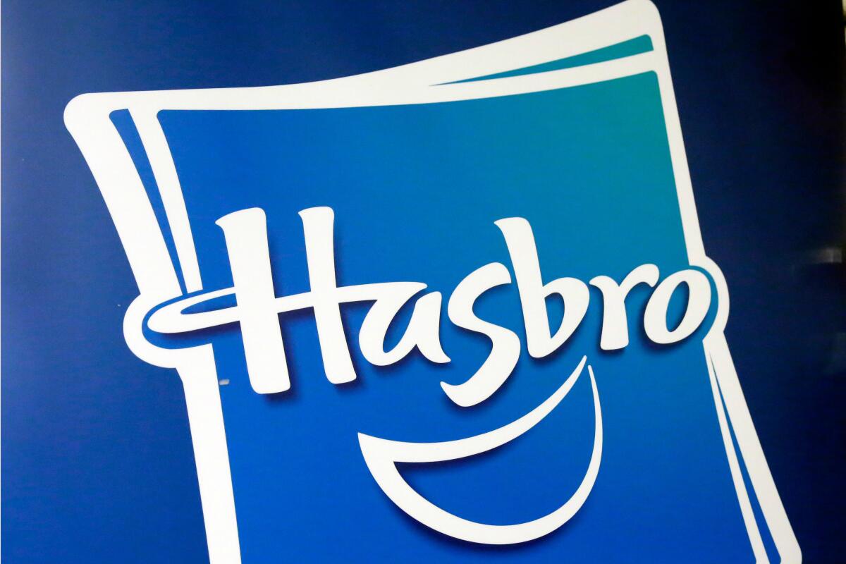 FILE - This April 26, 2018, file photo, shows the Hasbro logo in New York. Hasbro's third-quarter profit missed Wall Street's view and its revenue slipped as consumers watched their spending on toys more closely due to inflation concerns. (AP Photo/Richard Drew, File)