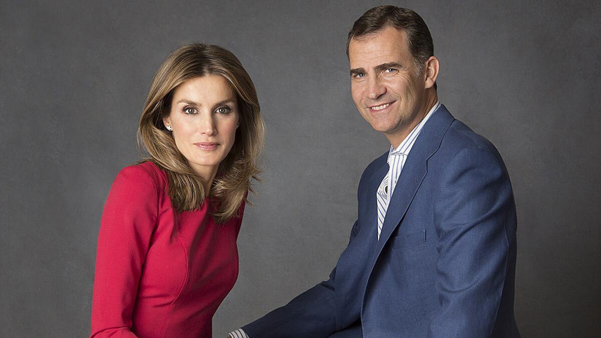 Spanish Crown Prince Felipe with his wife, Princess Letizia, in an official portrait taken at their residence in Madrid.