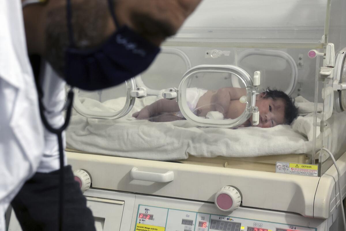 Infant girl in an incubator