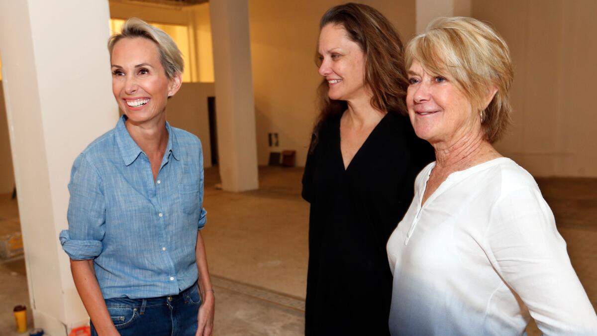 From left: Main Museum Director Allison Agstein with artists Andrea Bowers and Suzanne Lacy.