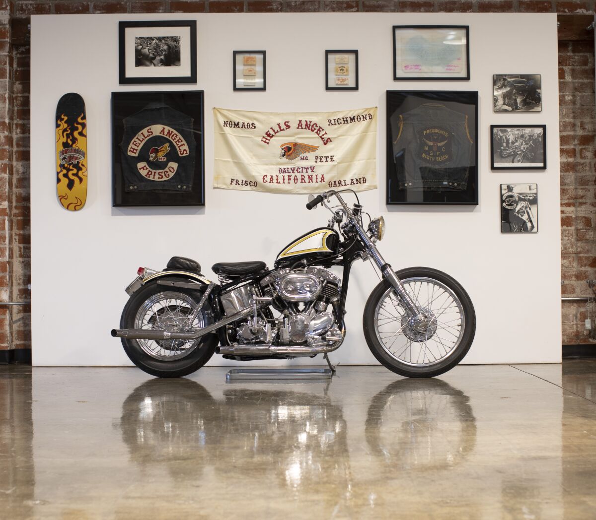   A motorcycle amid memorabilia 