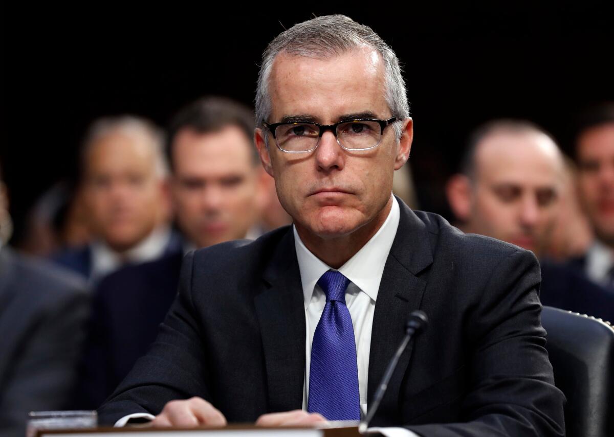 Then-acting FBI Director Andrew McCabe appears before a Senate Intelligence Committee on June 7, 2017.