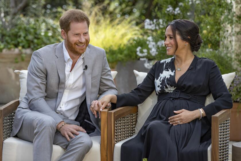Prince Harry and Meghan Markle during their interview with Oprah Winfrey. 