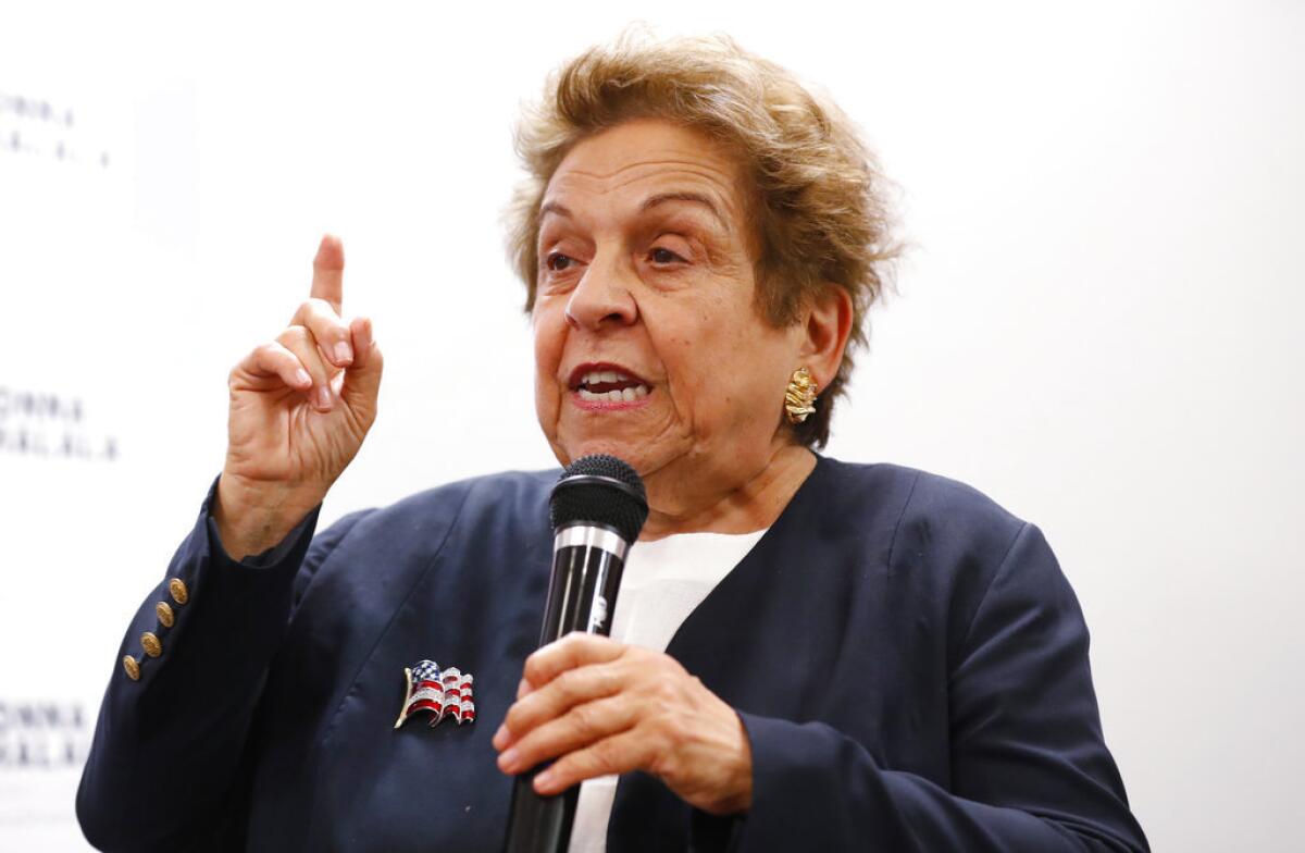Donna Shalala speaks to volunteers in Coral Gables, Fla.