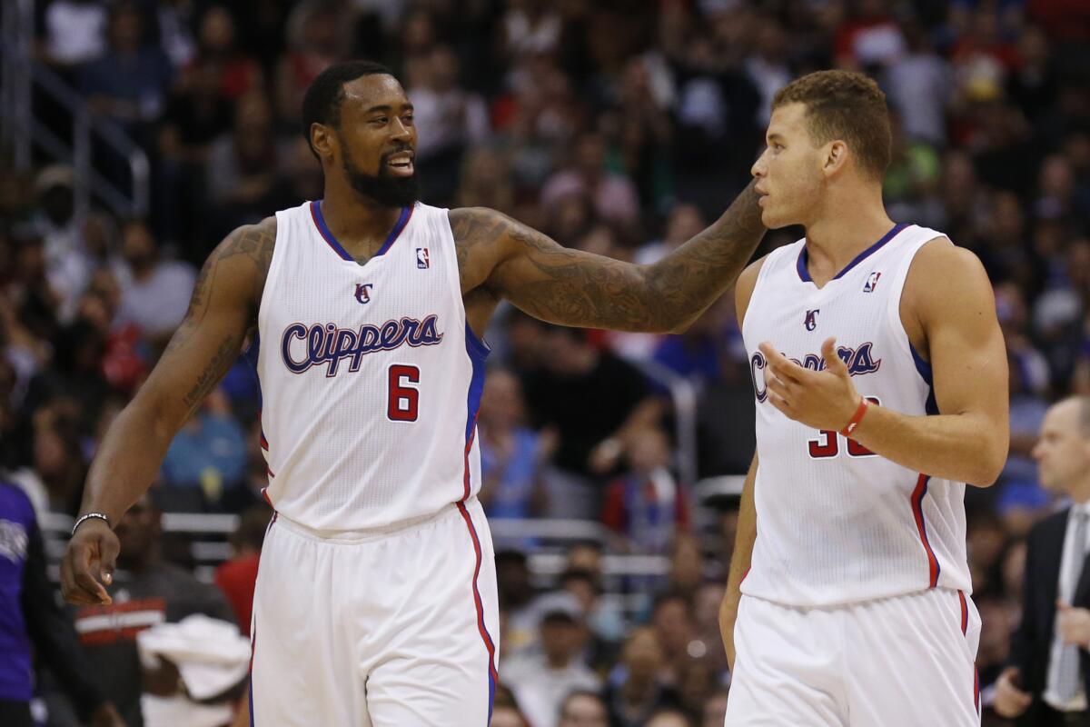 DeAndre Jordan, left, and Blake Griffin during a game against the Sacramento Kings on April 12.