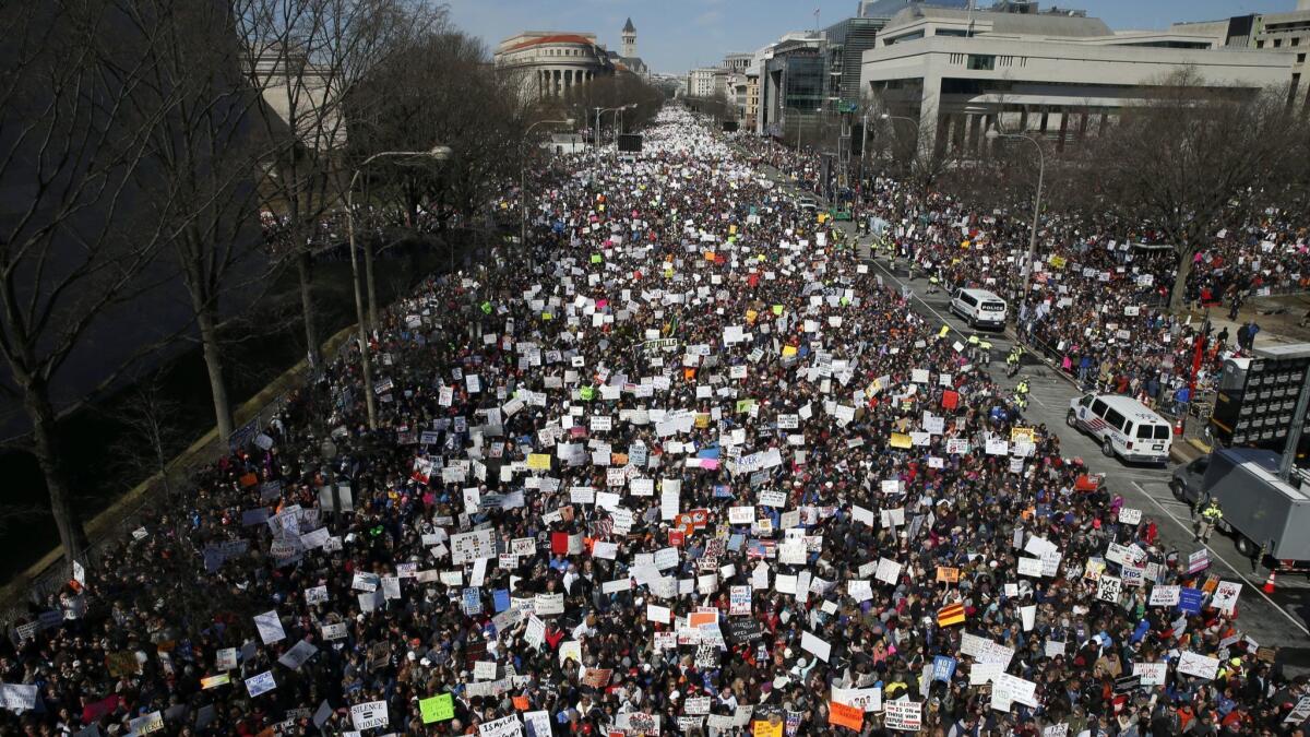 WASHINGTON: Pennsylvania Avenue is filled during the March for Our Lives advocating gun control.