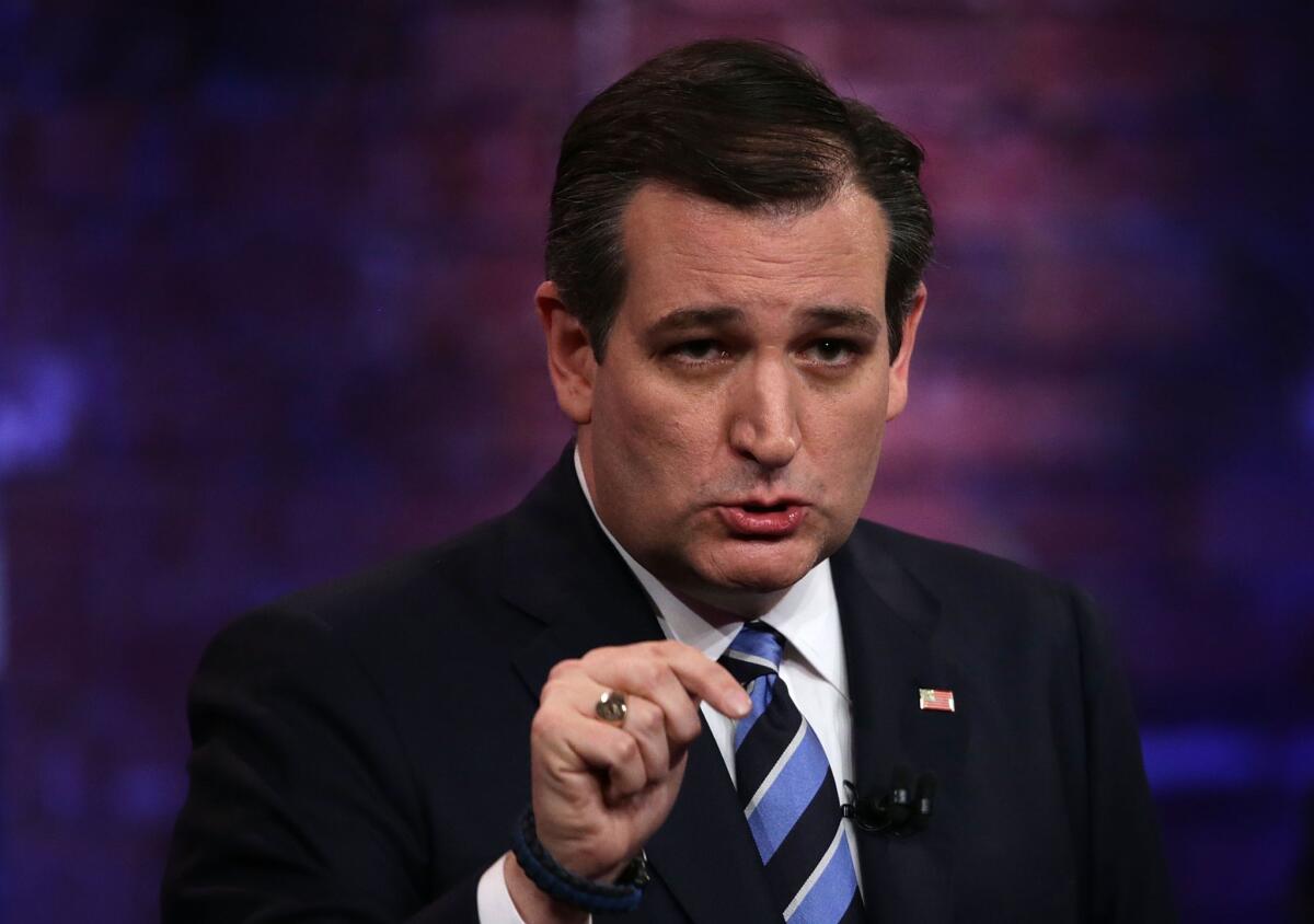 Sen. Ted Cruz of Texas participates in a town hall for Republican presidential candidates Wednesday in Greenville, S.C.