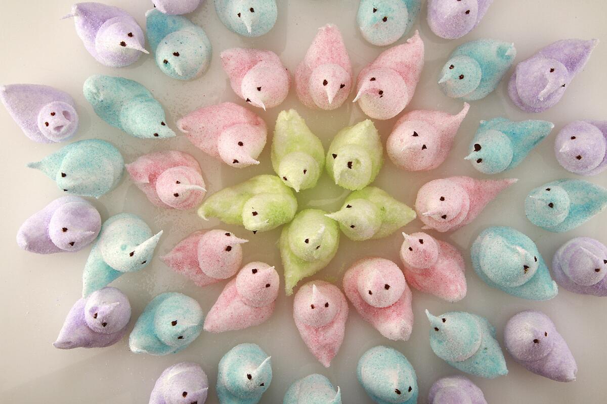 Peeps are marshmallow candies that are shaped into chicks, bunnies, and other animals.