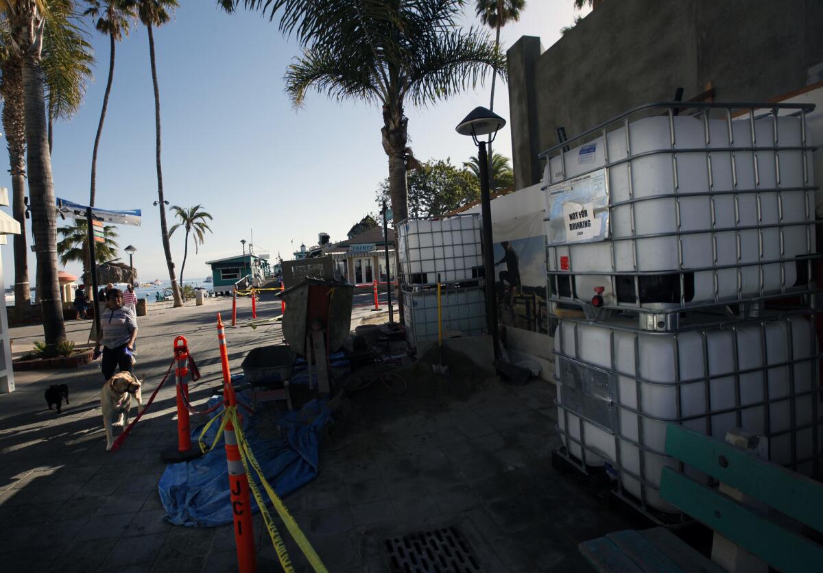 Water containers that were brought to Catalina for construction.