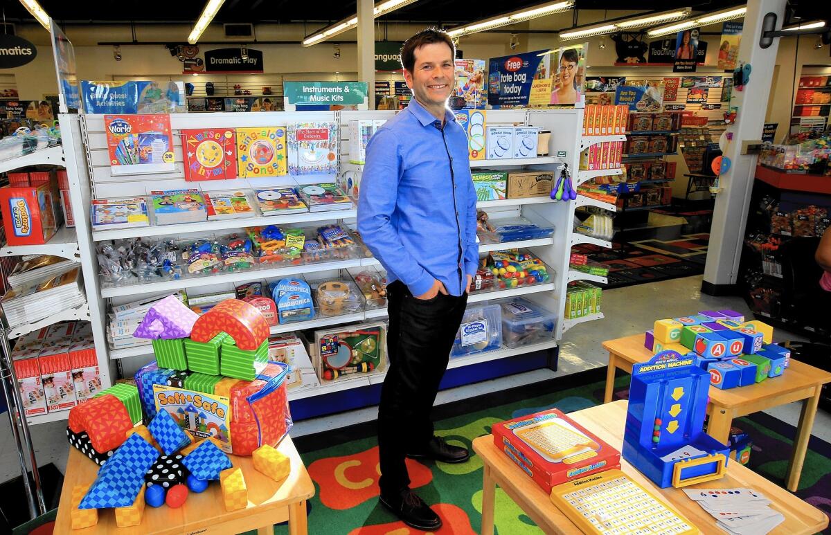 Chief Executive Bo Kaplan visits Lakeshore Learning Materials’ store and showroom in Carson. For years, Lakeshore’s primary customers were teachers shopping for their classrooms, but now parents are buying the company’s educational products too.