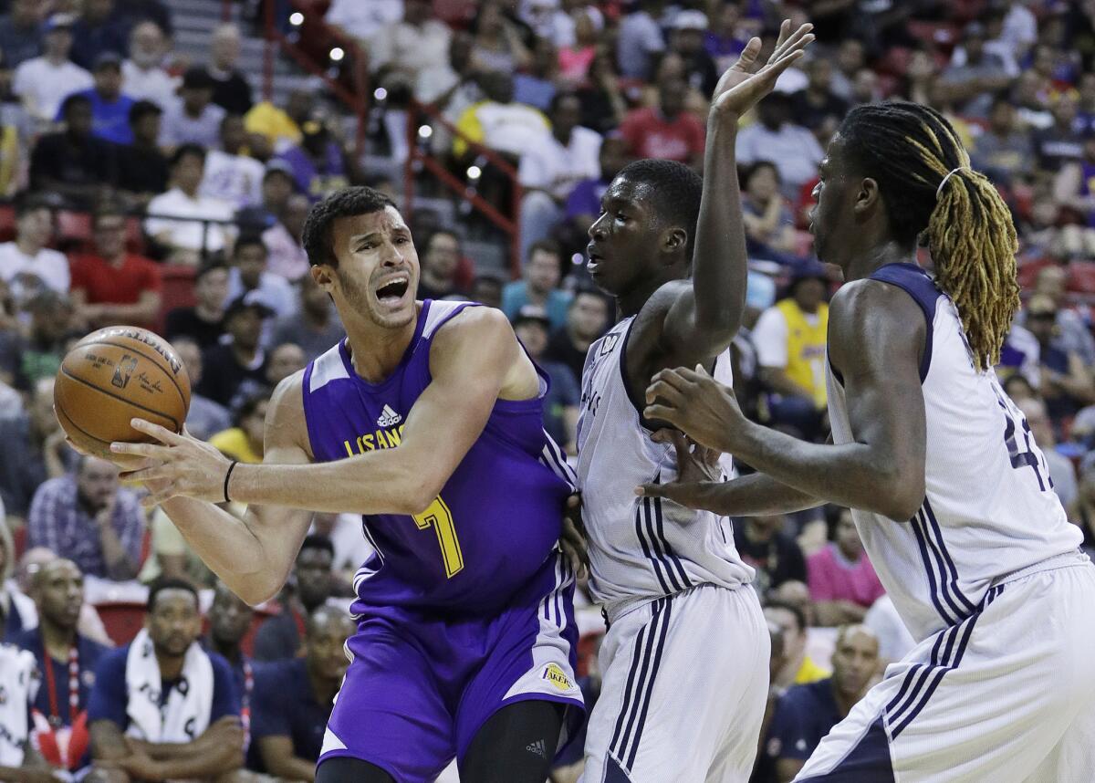 Lakers forward Larry Nance Jr. passes during a summer league game against the New Orleans Pelicans in Las Vegas on July 8.