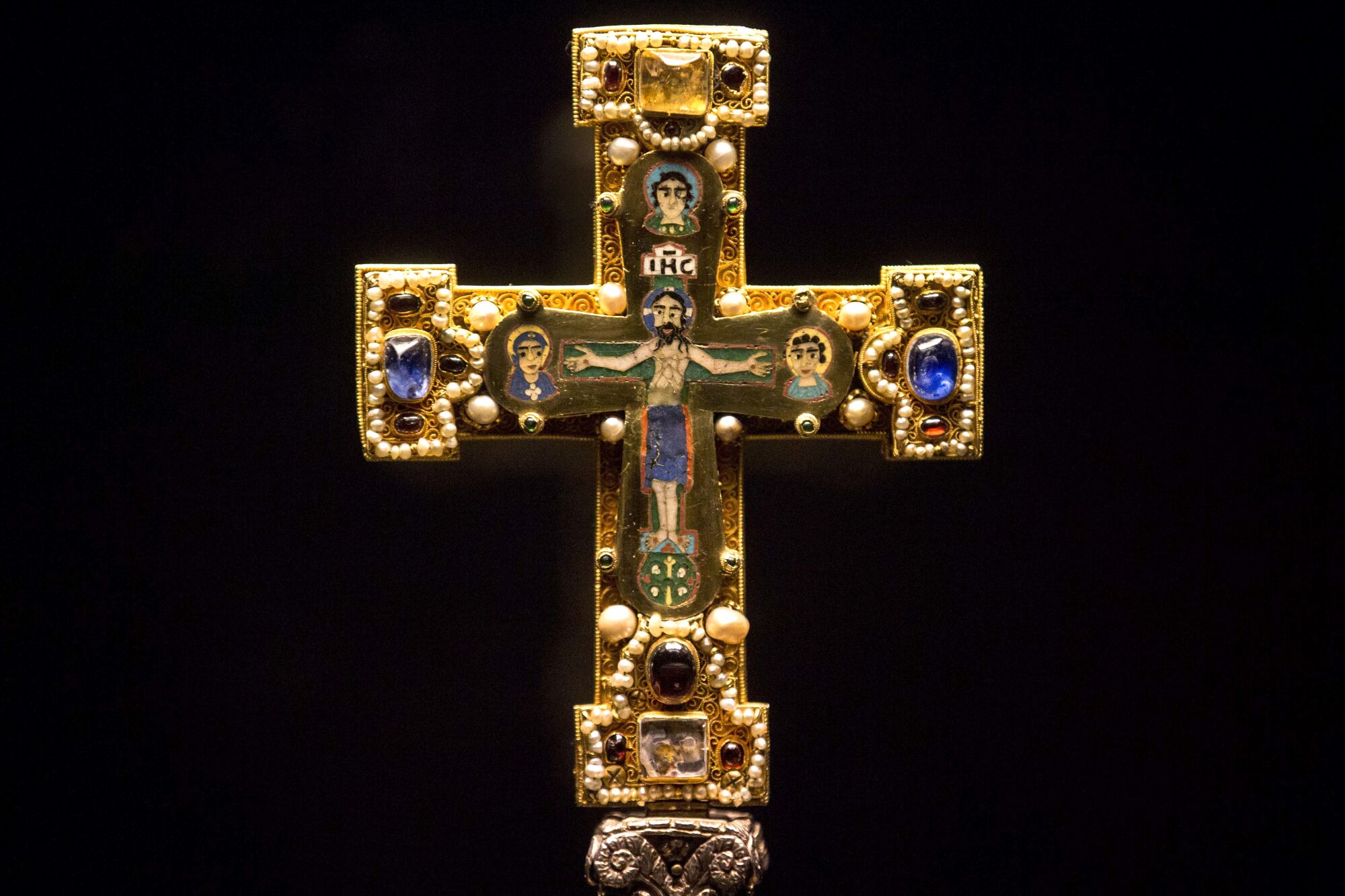 A medieval cross, part of  the Guelph Treasure collection, is displayed at the Bode Museum in Berlin