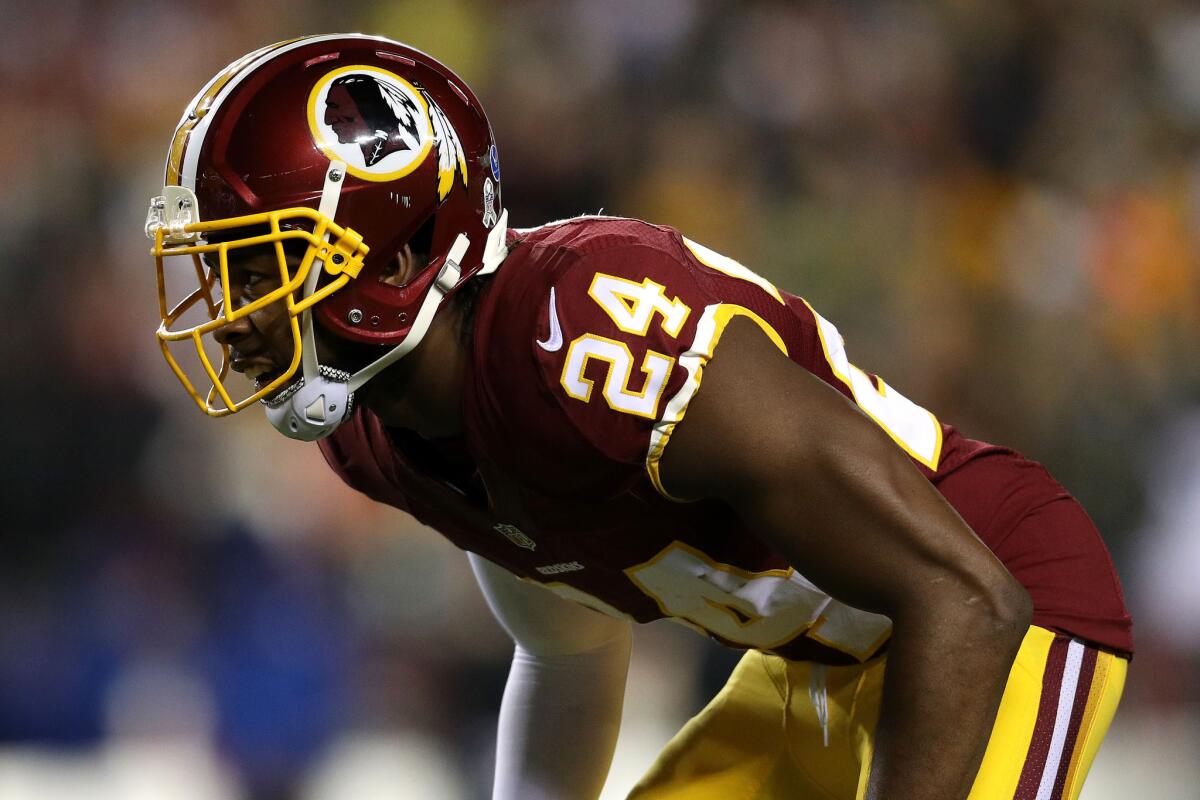 Redskins cornerback Josh Norman (24) awaits the snap against the Green Bay Packers in the first quarter on Nov. 20.