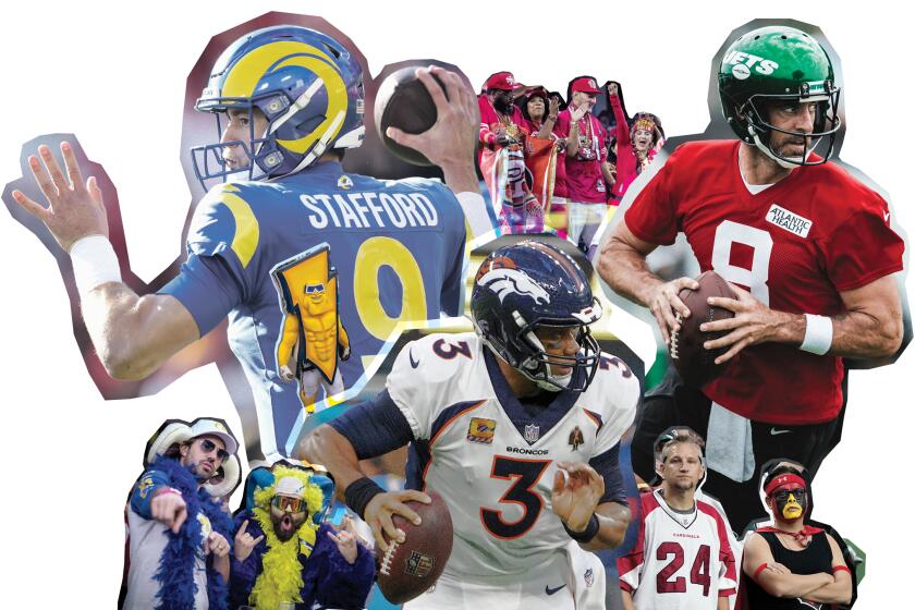 A collage of NFL quarterbacks and fans