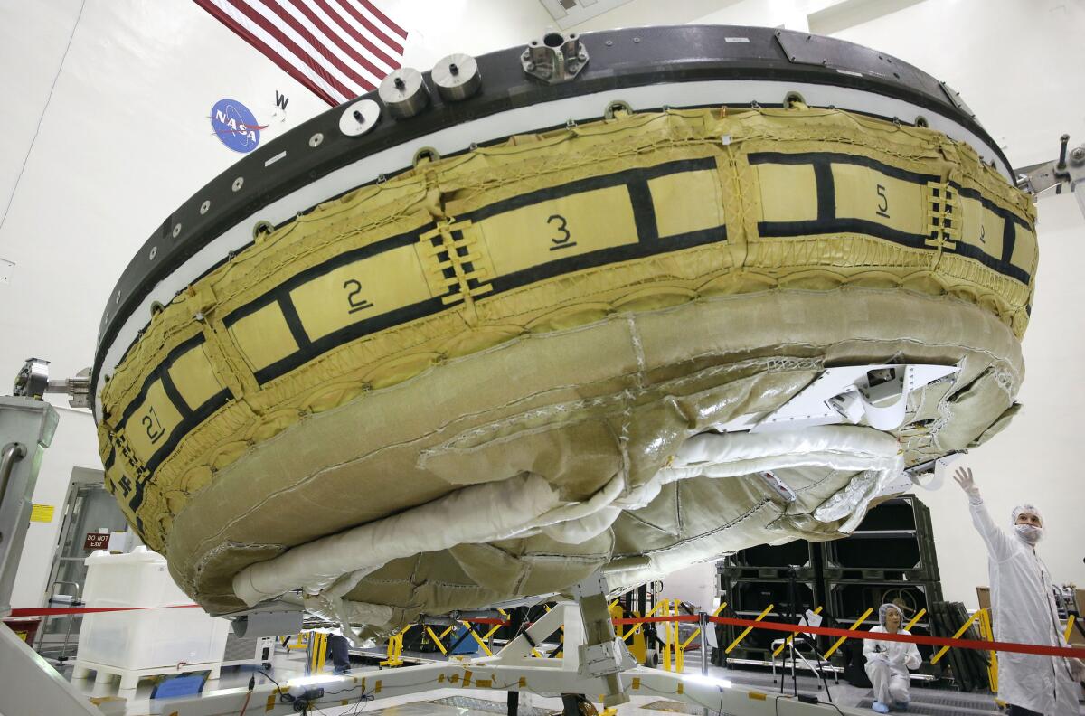 NASA's saucer-shaped test vehicle will be flying into near space in June to test new technologies for landing spacecraft on Mars.