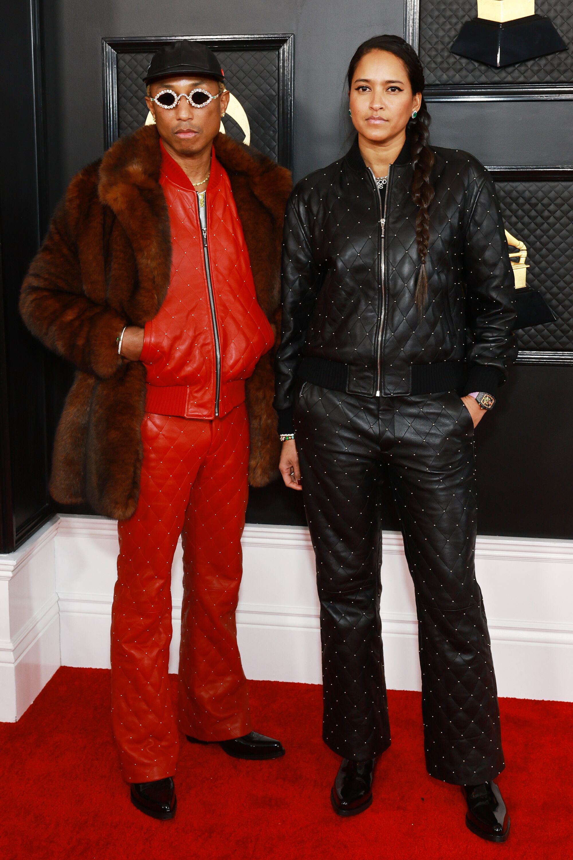 Pharrell Williams and Helen Lasichanh on the 2023 Grammy Awards red carpet.