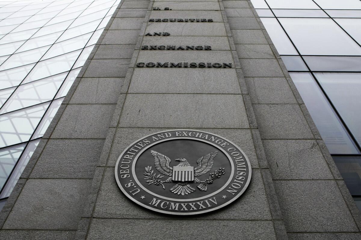 The exterior of the Securities and Exchange Commission (SEC) headquarters in Washington.