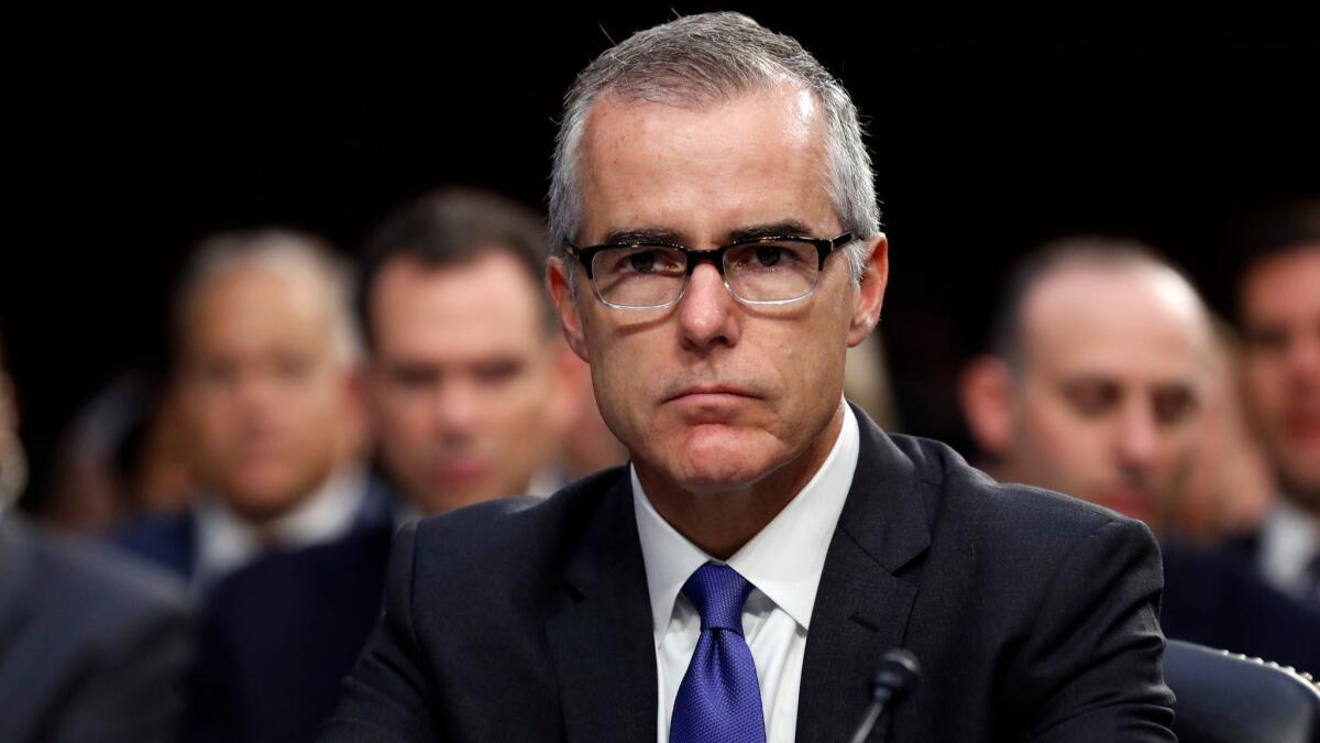 Andrew McCabe appears before a Senate Intelligence Committee hearing in 2017.