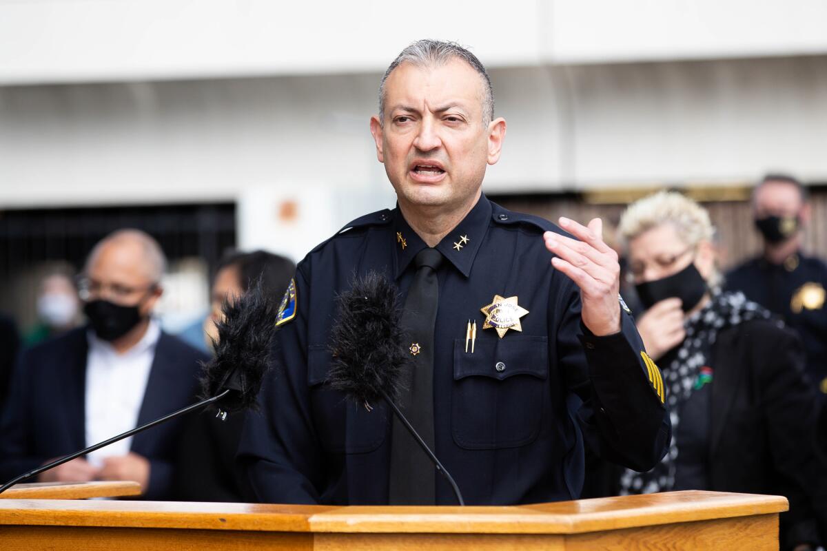 San Jose Police Chief Anthony Mata speaks during a news conference