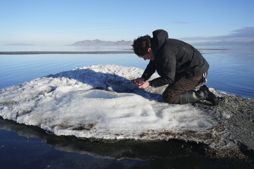 In this undated photo provided by the Utah Division of Parks and Recreation, are rare salt formations that are being are being documented for the first time along the shores of the Great Salt Lake in Utah. Rare salt formations have been documented for the first time on the shores of the Great Salt Lake, and they could yield insights about salt structures found on Mars before they disappear for good. (Utah Division of Parks and Recreation via AP)