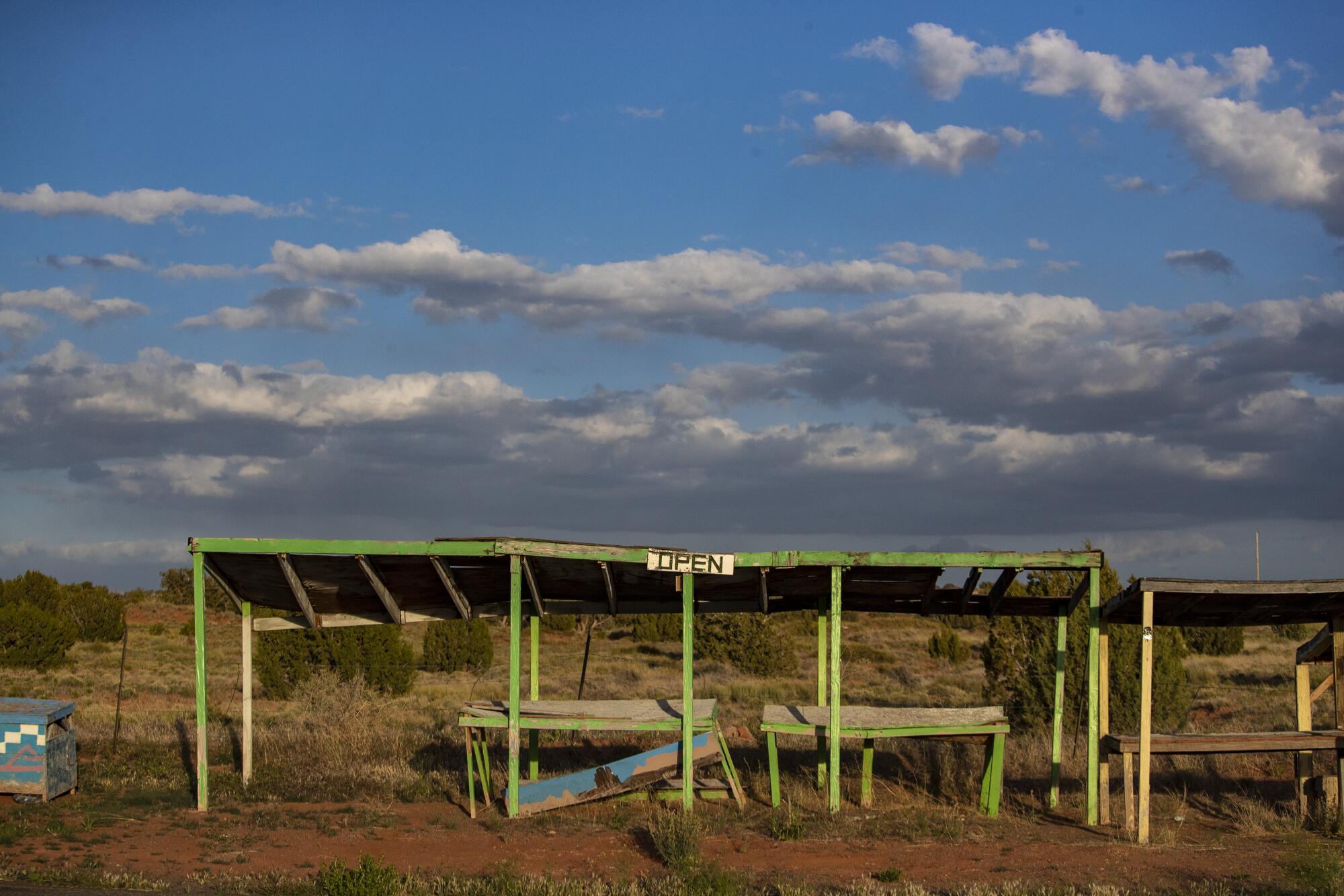 Stalls are empty as selling and trading are forbidden on the Navajo Nation