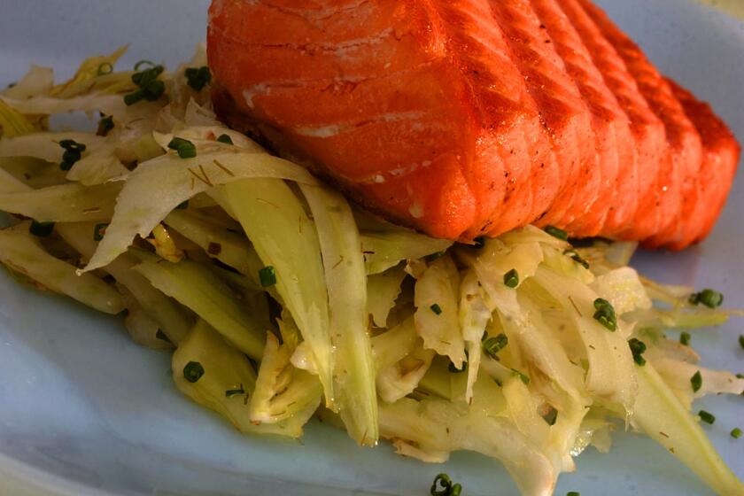 CALCOOKS: Grilled salmon with fennel slaw as photographed in the photo studio at the L.A. Times, Thursday afternoon in downtown L.A.