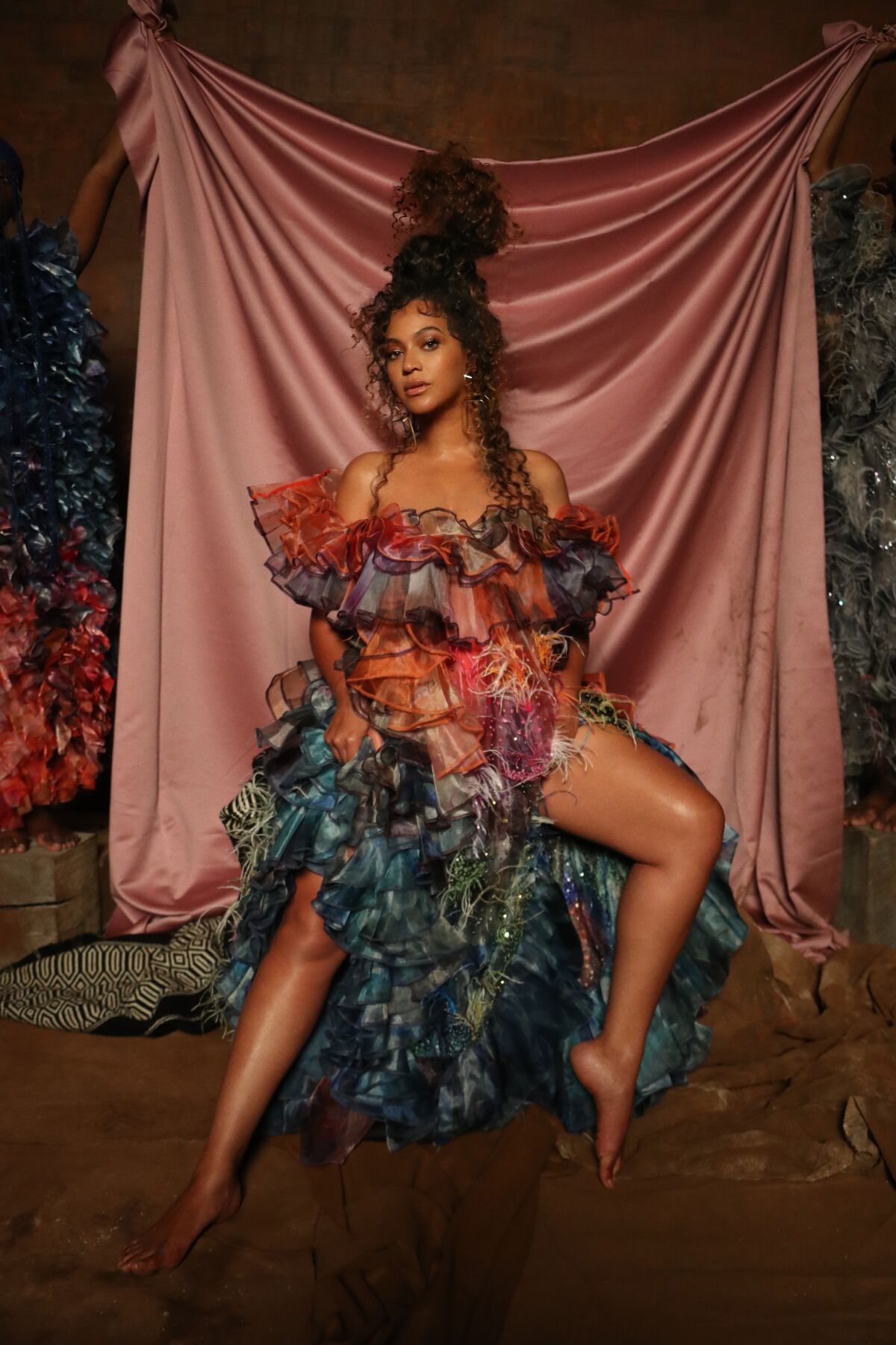 Beyonce wears a colorful ruffled dress by Mary Katrantzou in "Black Is King."