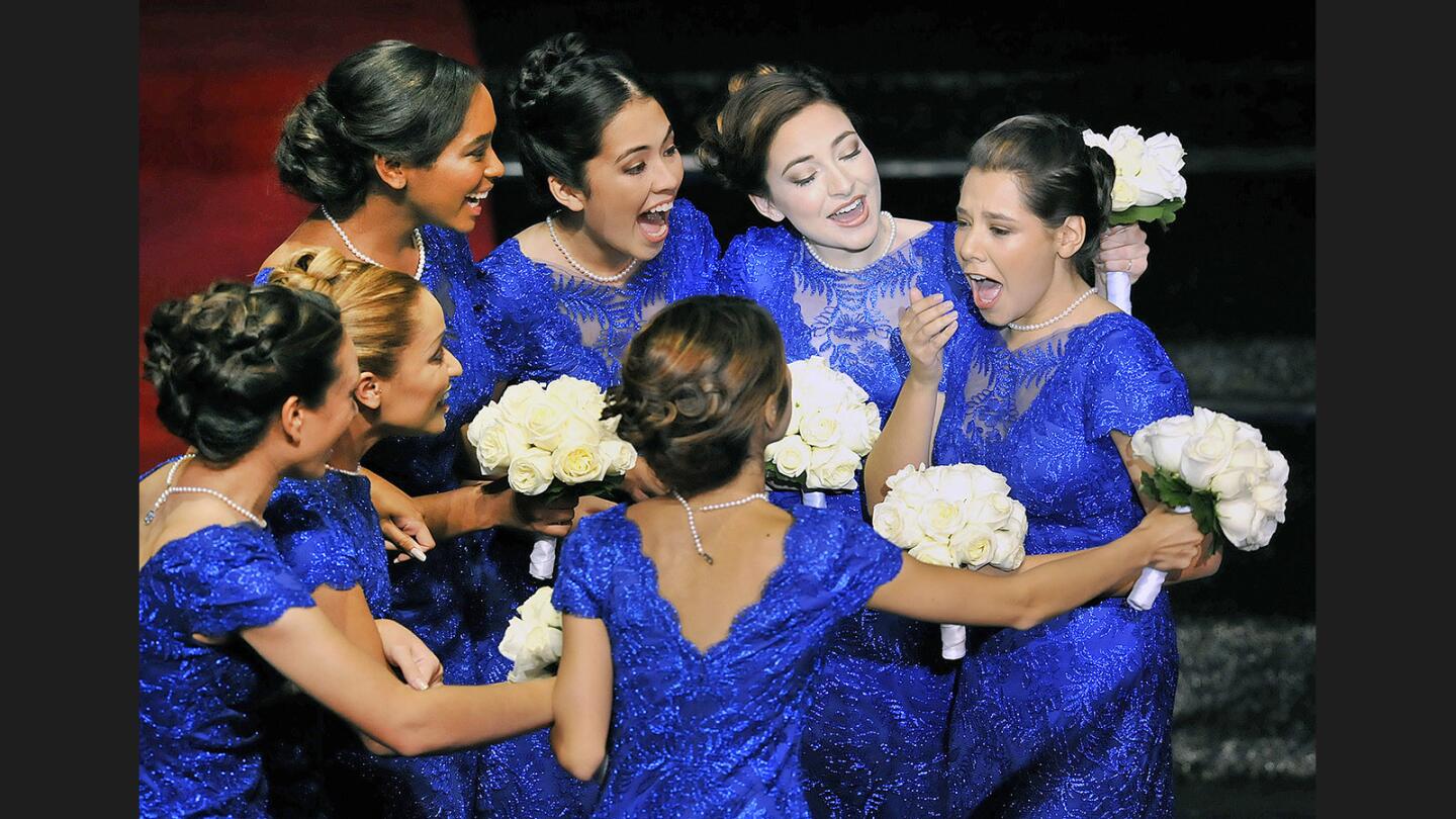 Victoria Castellanos reacts and is instantly embraced by the rest of the Rose Court after she is announced as the Rose Queen at the Pasadena Tournament of Roses Presentation of the 2017 Royal Court and Announcement and Coronation of the 99th Rose Queen at the Pasadena Playhouse on Thursday, October 20, 2016. The 2017 Rose Queen is Victoria Castellanos, a senior at Temple City High School.