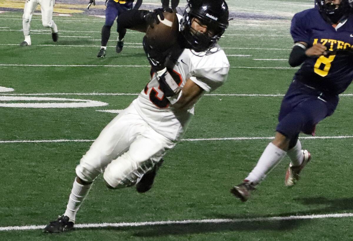 Los Amigos' Miguel Radilla (13), seen against La Quinta on October 27, scored twice in their playoff opener on Friday.