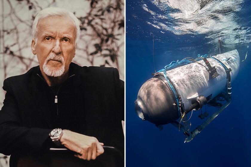 Left: Director James Cameron of "Avatar" Right; An undated photo shows tourist submersible belongs to OceanGate 