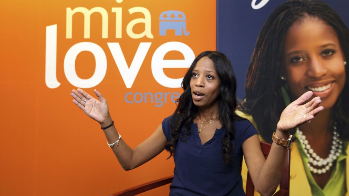 Rep. Mia Love, the only black Republican woman in Congress, speaks during an interview in September in Murray, Utah.