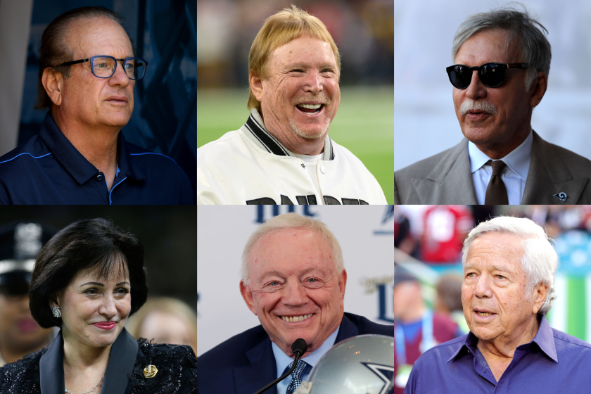 NFL team owners Dean Spanos, Mark Davis, Stan Kroenke, Gayle Benson, Jerry Jones and Robert Kraft.