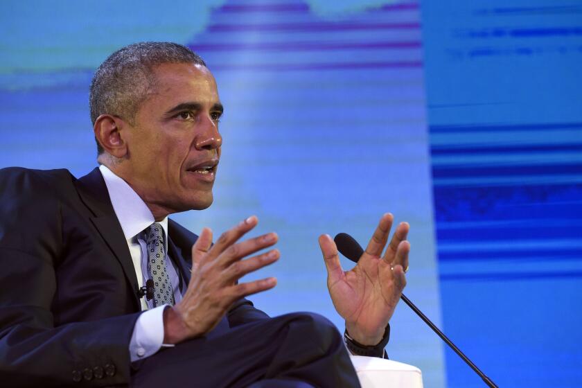 President Obama speaks to business leaders at an international summit in Manila on Wednesday.