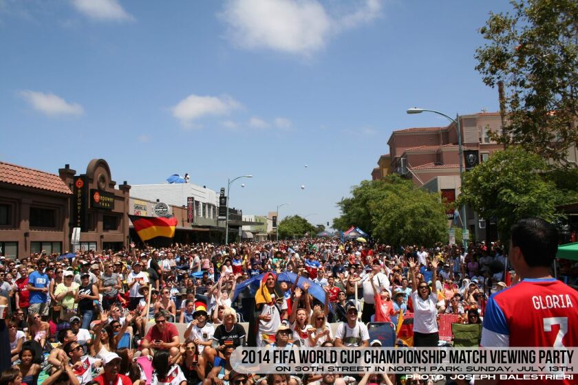 Soccer fans gather in North Park for the 2014 FIFA World Cup Championship.